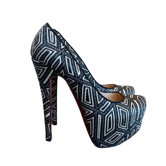 Christian Louboutin Daffodile Platform Pumps Heels Panama Geometrico Size 39 - Picture 4 of 16